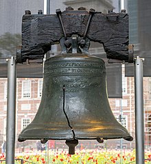 The Liberty Bell outside Independence Hall in Philadelphia in April 2017